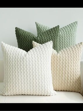 FRESH GREENS Set of Textured Throw Pillows - Cream, Beige, Sage, Olive  20” x 20